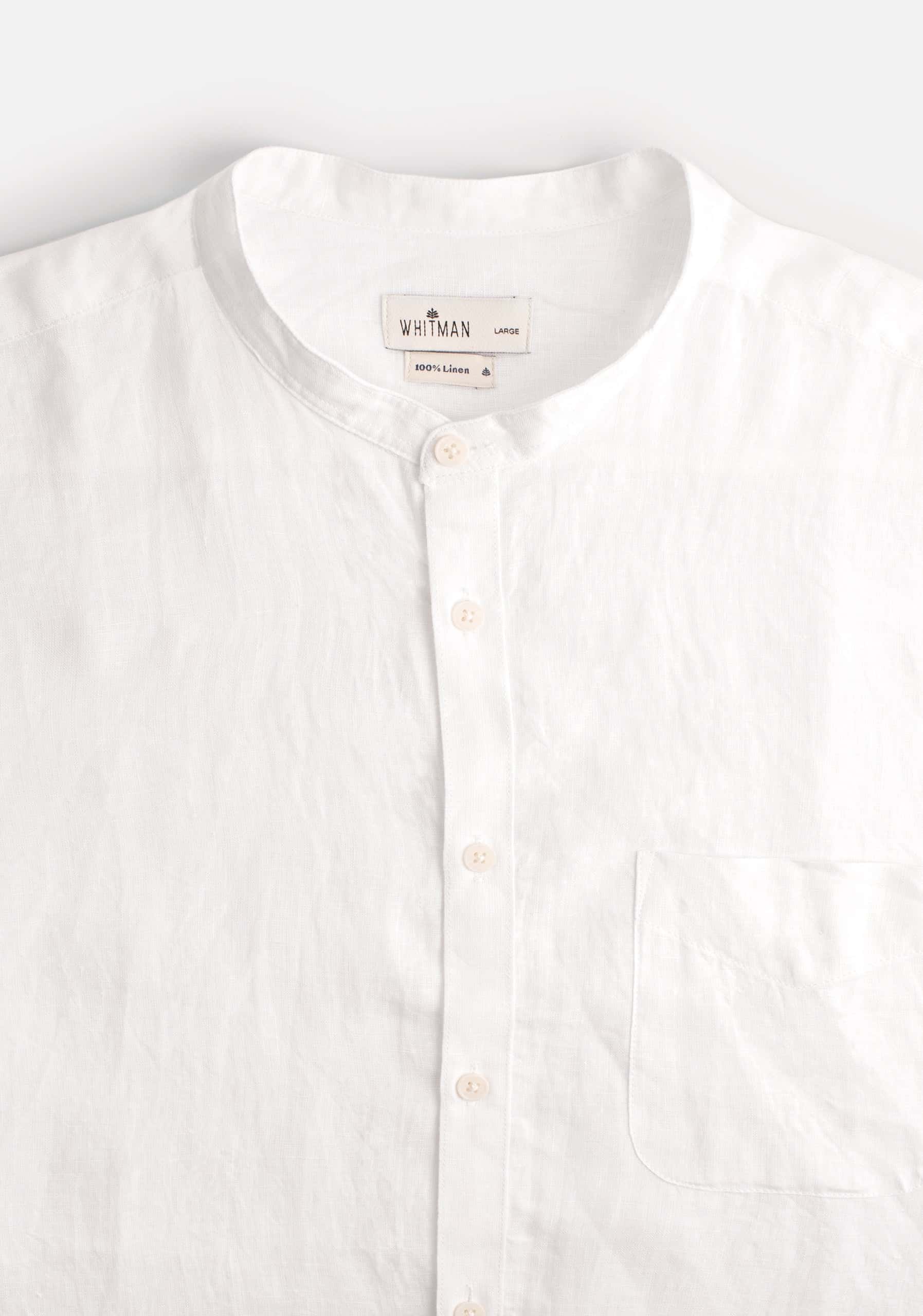 Camisa H Lino Cuello Nerú Bols. Blanco - miniatura 4