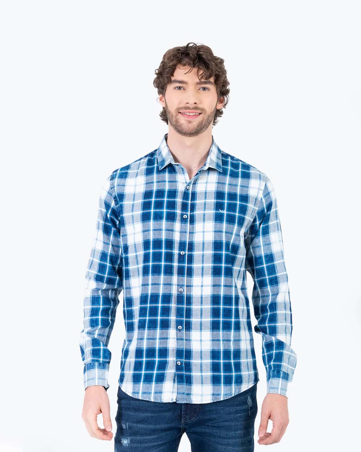 Camisa de cuadros manga larga para hombre