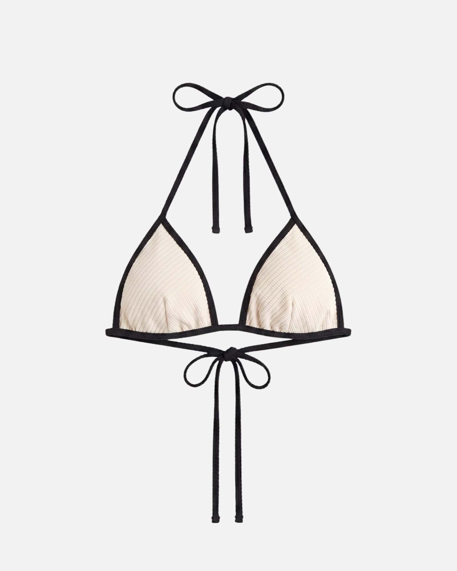 Bikini top con ribete en contraste y lazo / Marfil Negro - miniatura 1