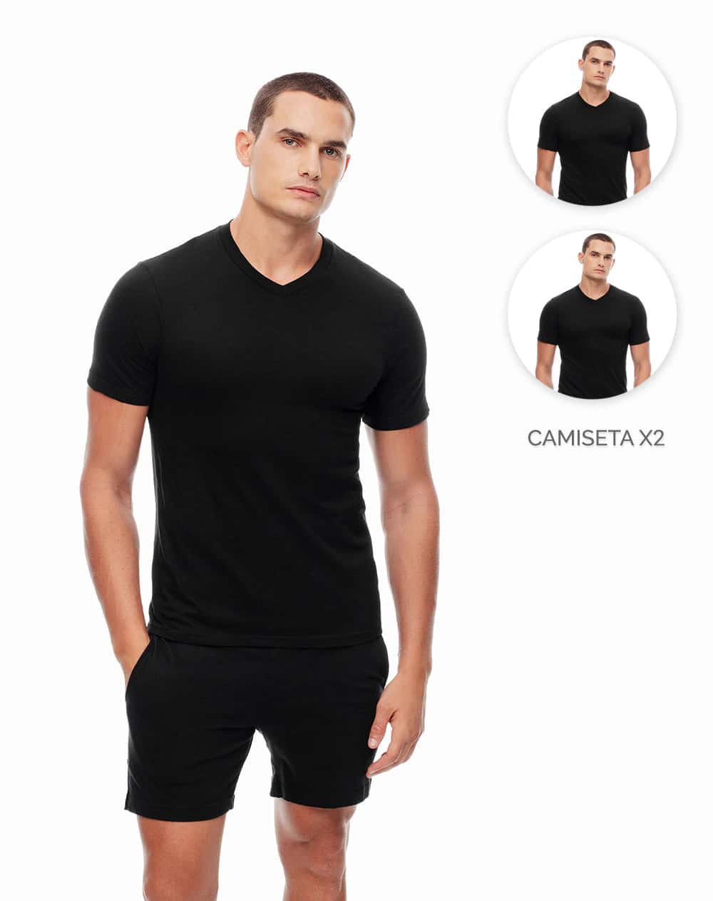 Camiseta slim algodón jersey x2unds negra hombre