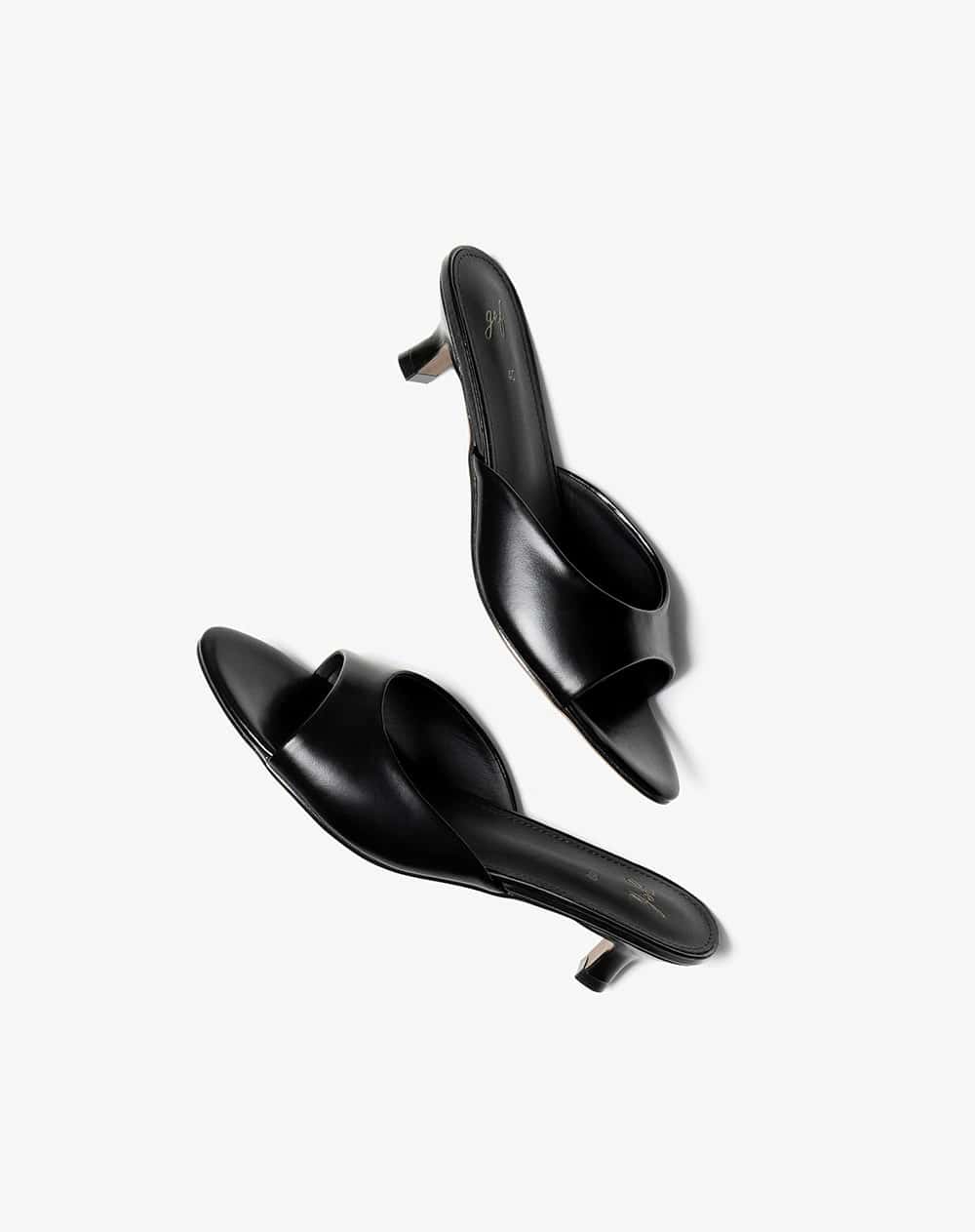 Sandalias mule de tacón bajo negro mujer