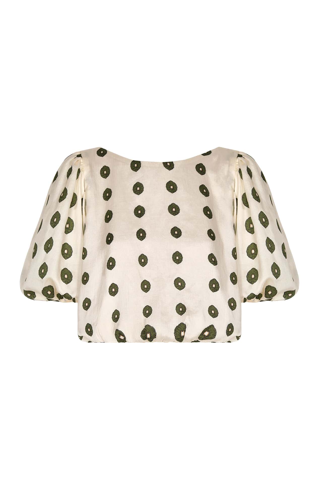 Guayacan Silk Martellato Blouse / Ivory Green Chintz