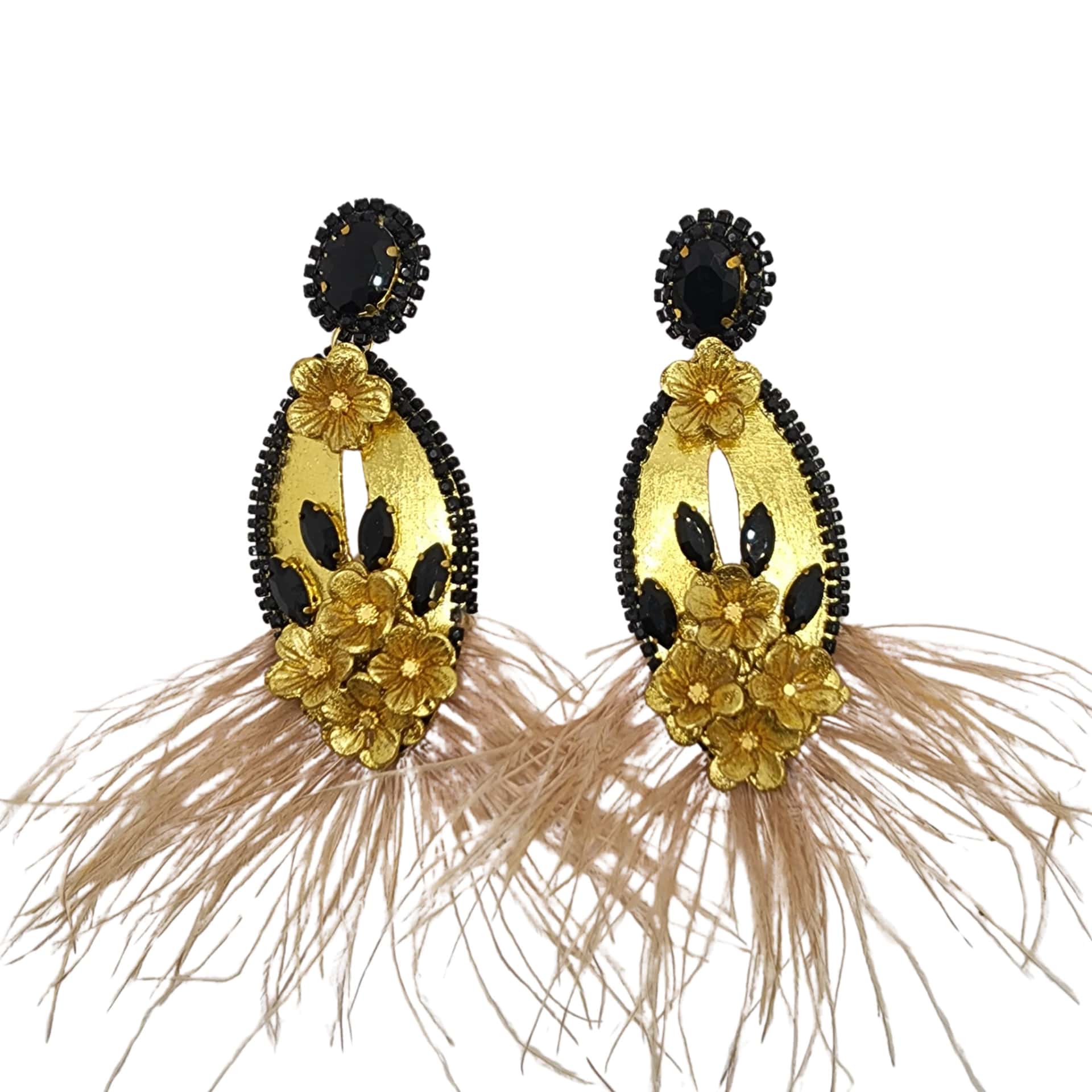 Gold & Black Feather Earrings