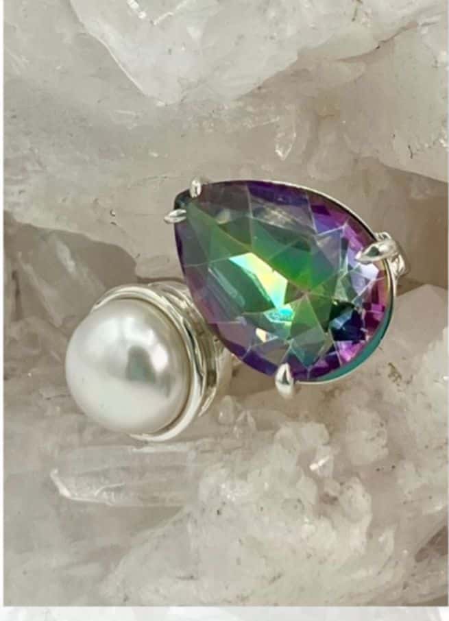 Anillo dobleTopacio Místico Gota y Perla Colección Armonía Dual