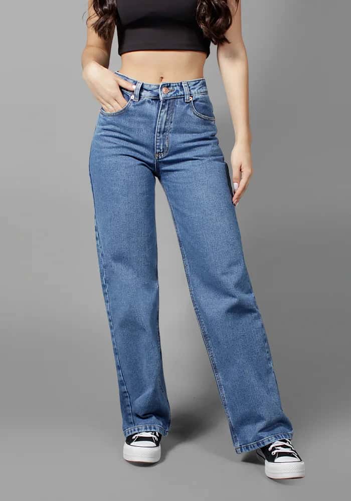 Jeans Wide Leg para Mujer Azul Medio Oscuro