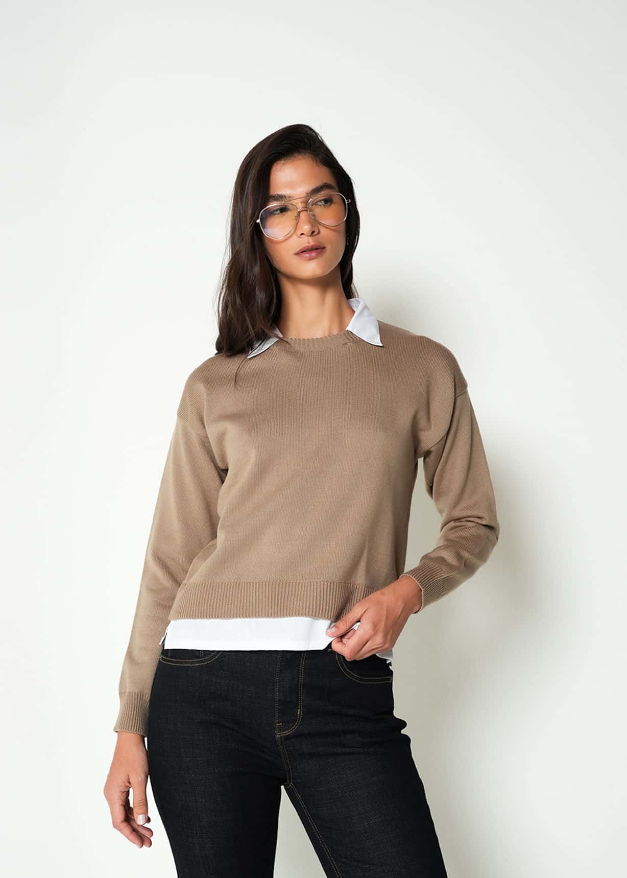 Buzo tejido con cuello camisero