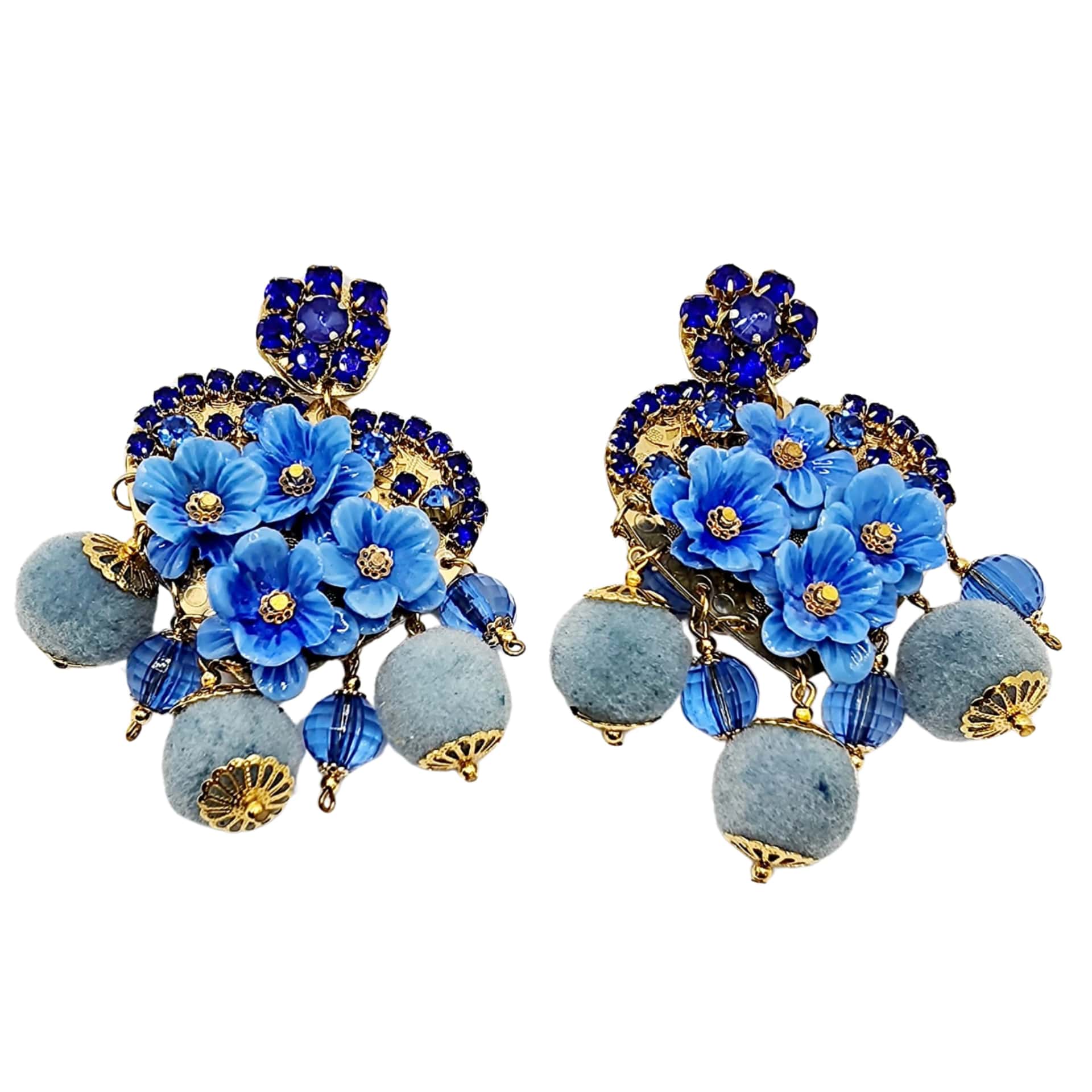 Blue Heart & Floral Elegance Earrings