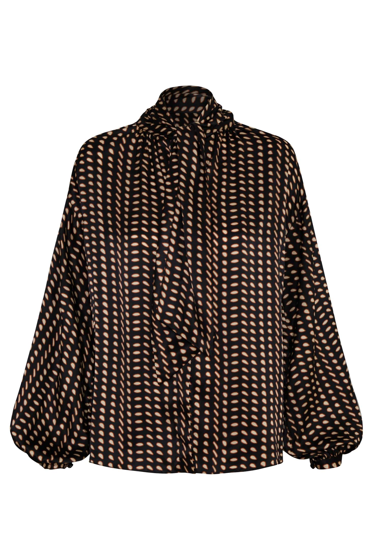 Simonetta Satin Silk Shirt / Black & Ivory Seeds