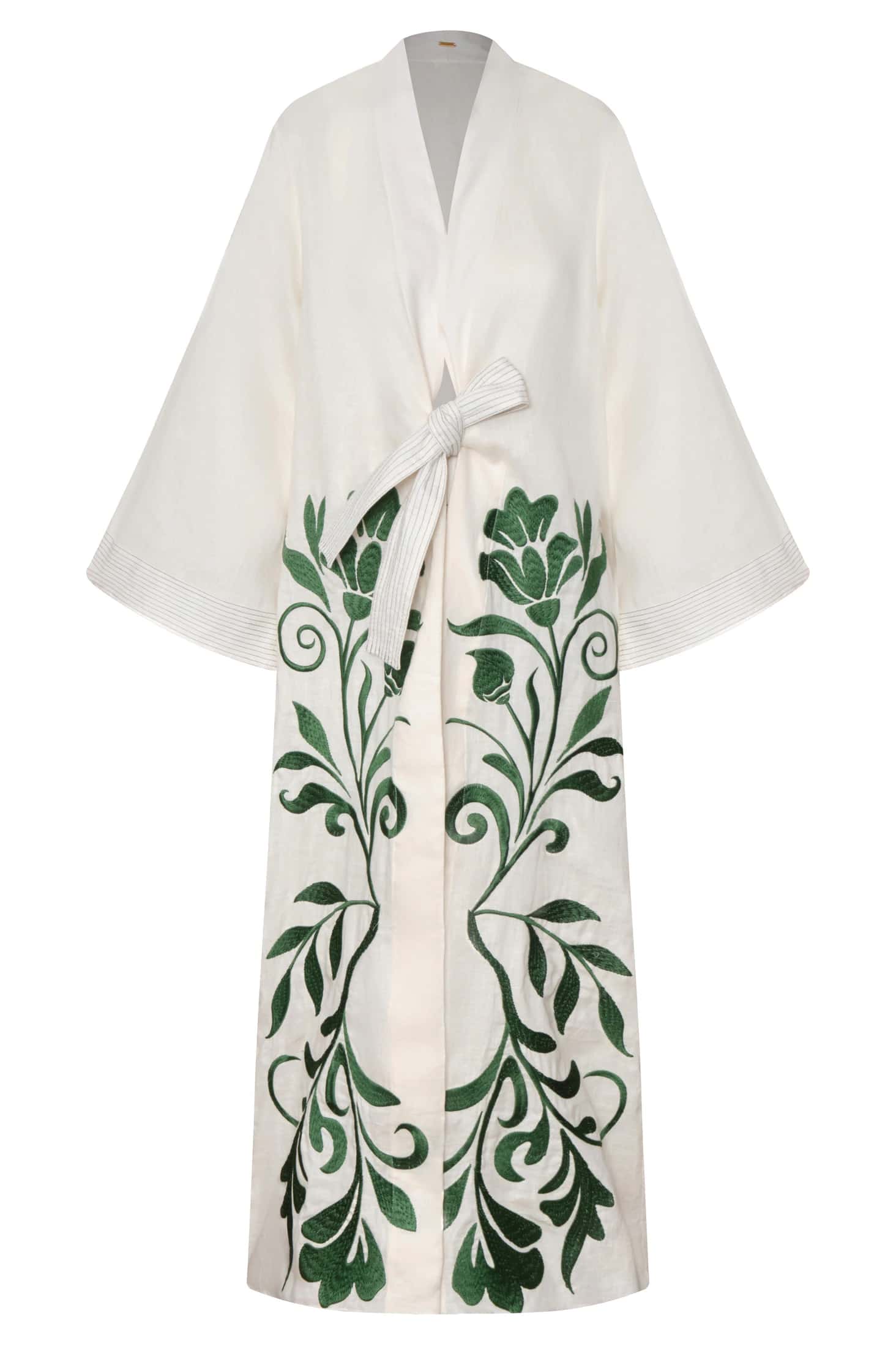 Rafaela Embroidered Kaftan / Ivory Green Buganvilias