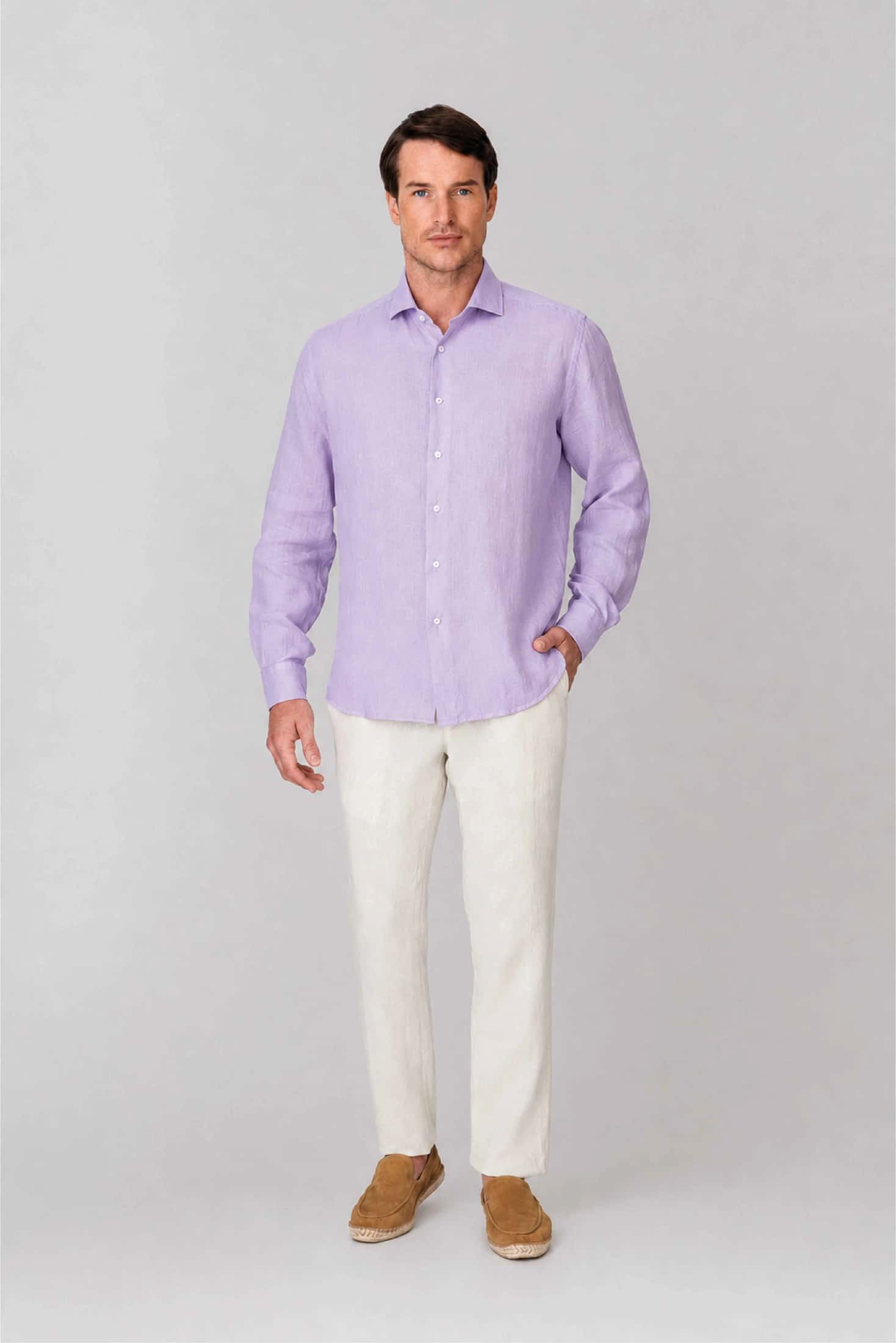 Men's linen shirt lavander fog