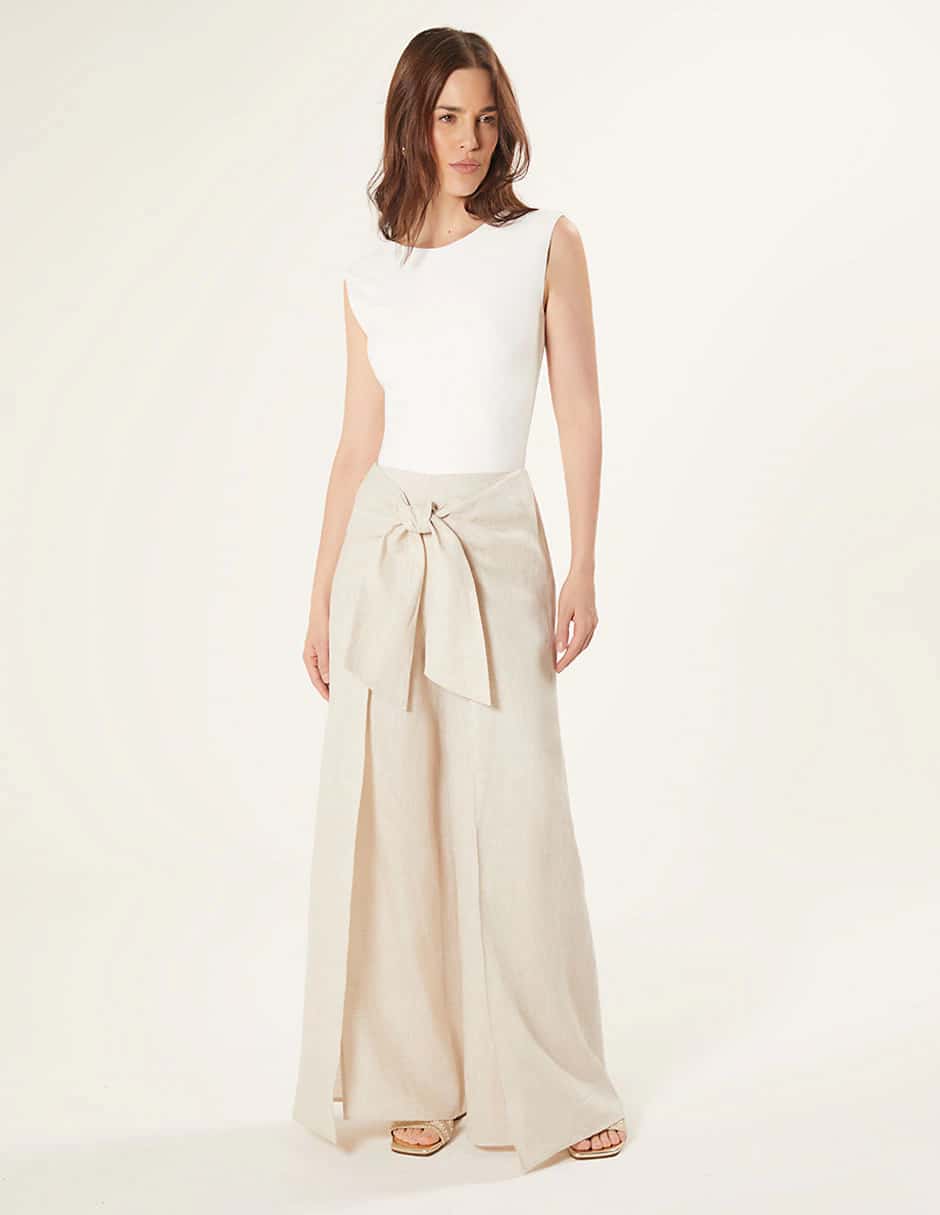 Pantalon tiro alto de amarre adelante