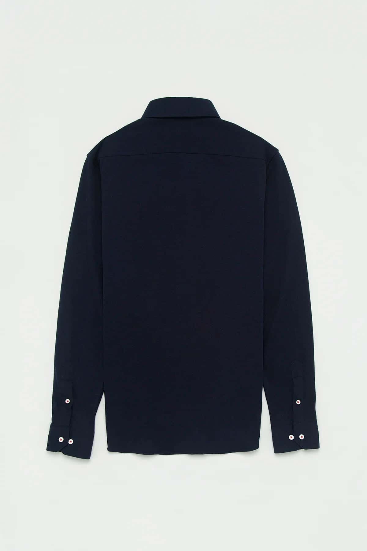 Camisa Piqué Botón Contraste Algodón Azul Oscuro - miniatura 4