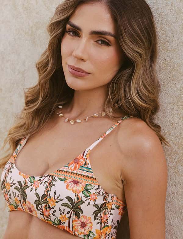 Set Top Exotic Floral Estampado Naranja