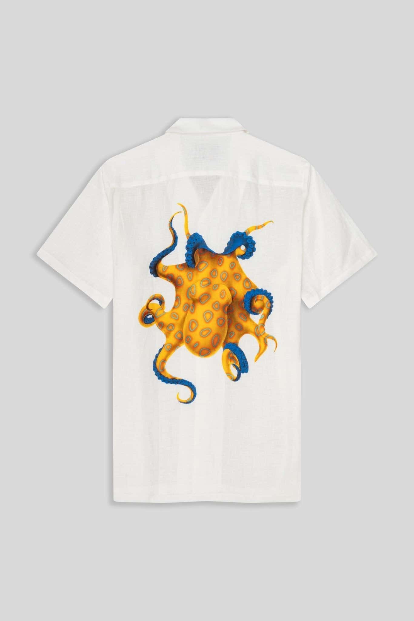 Men's linen shirt yellow octopus