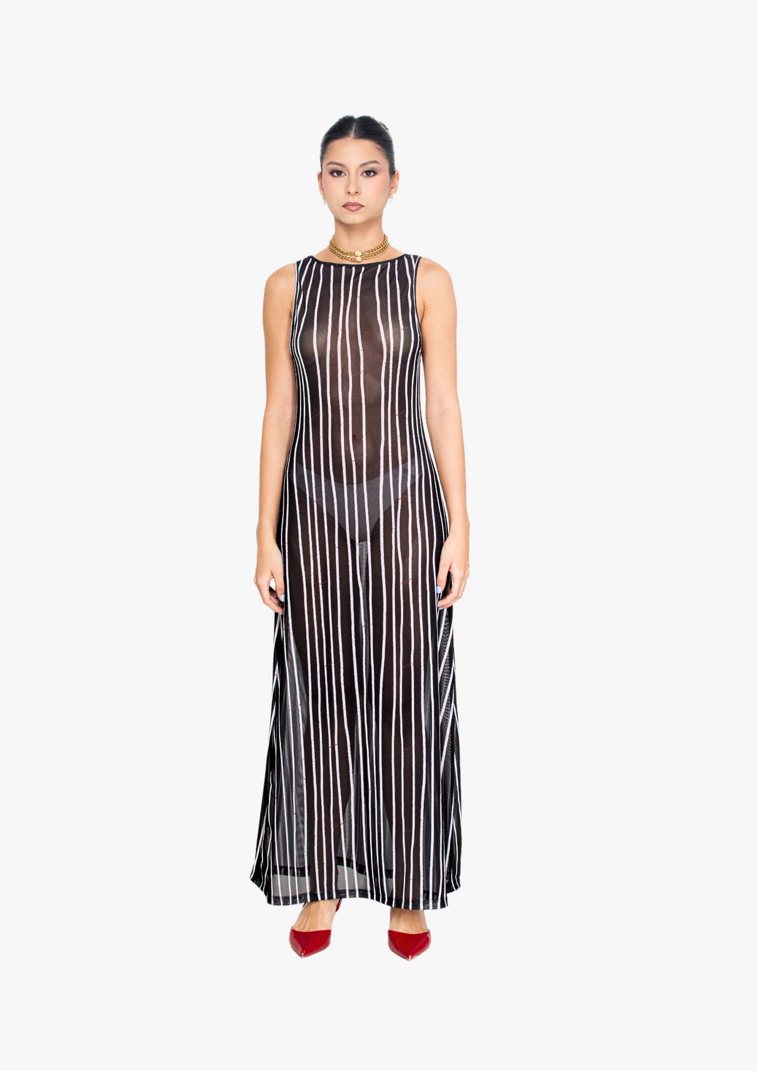 Black Stripes Mesh Tank Dress - miniatura 3