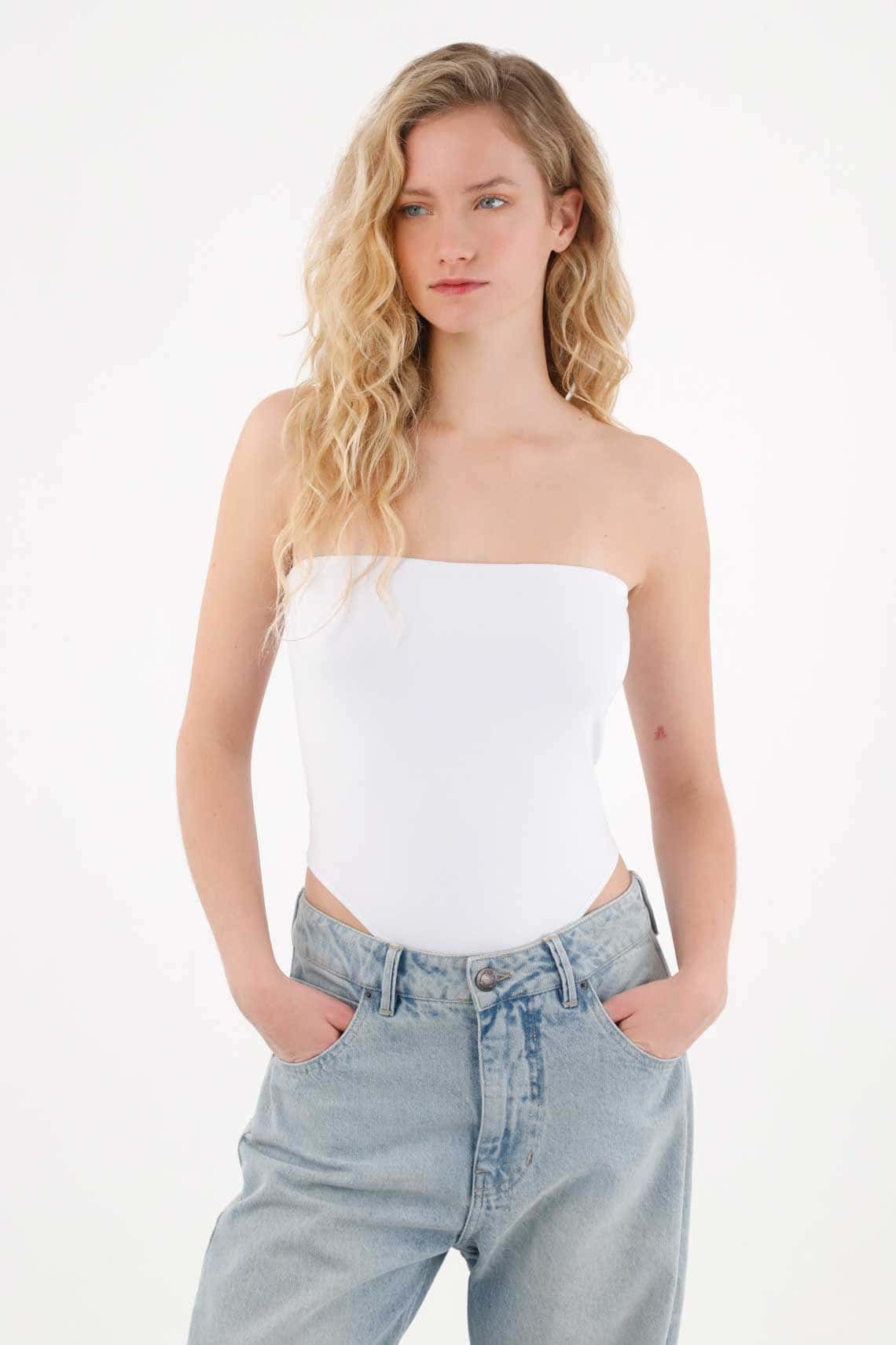 Body strapless blanco para mujer