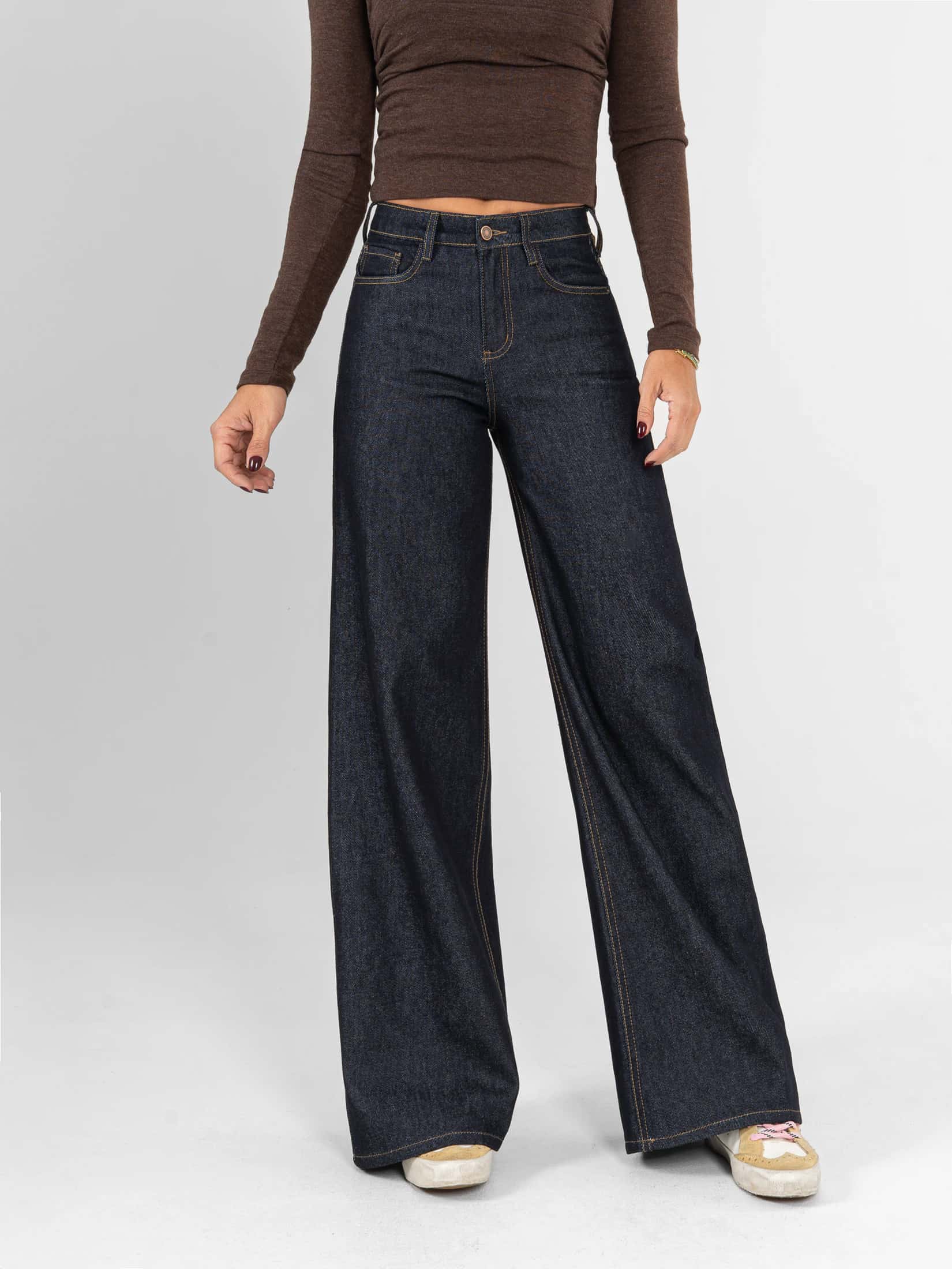 Ref: 066288 Jean palazzo, rígido, tiro medio, tono azul oscuro.