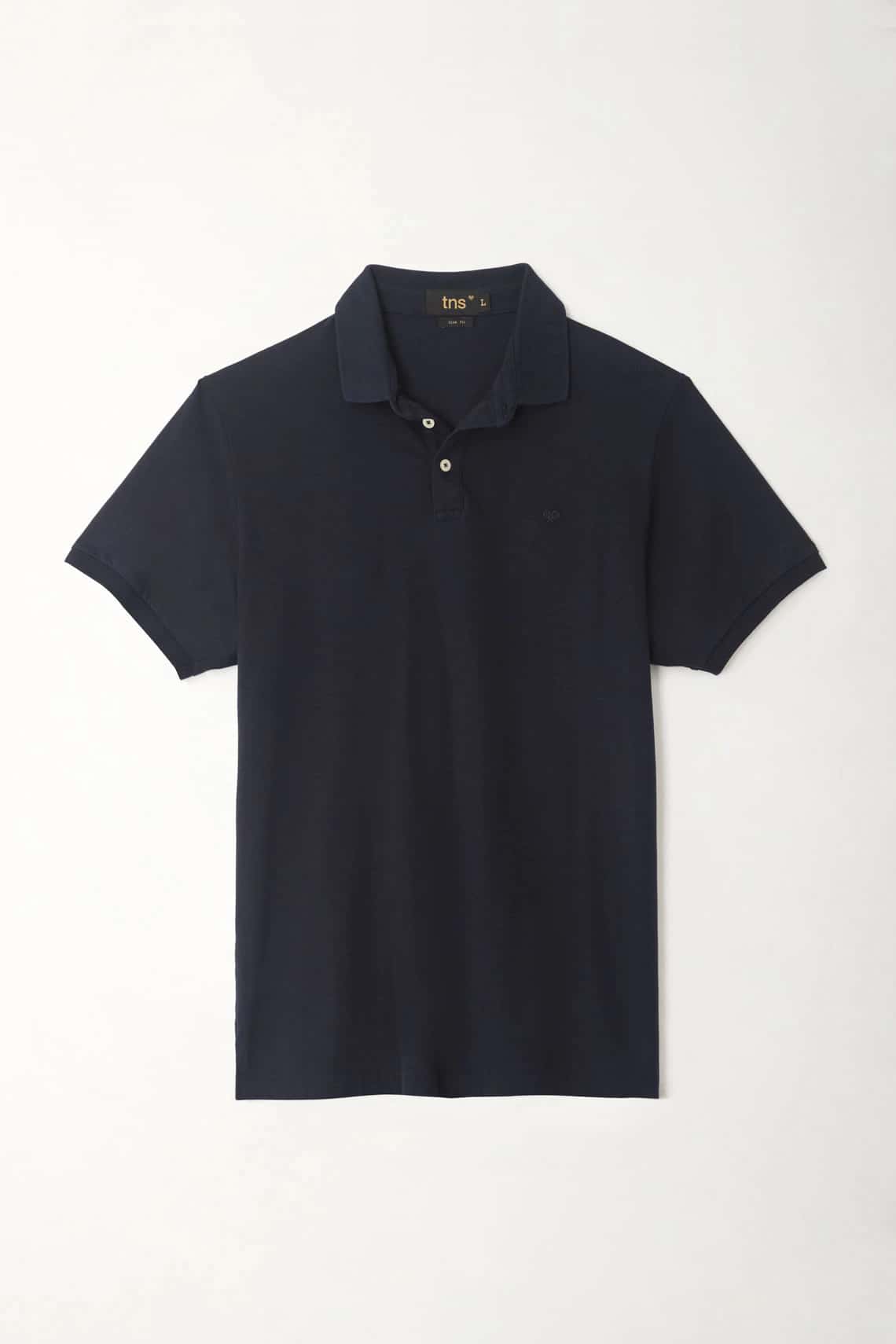 Polo azul cuello tejido para hombre