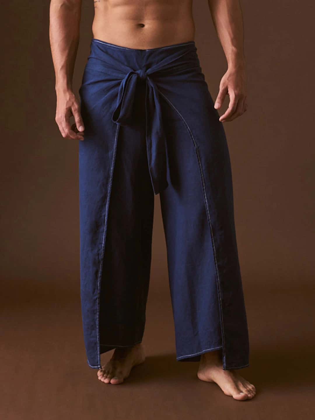 Pantalón envolvente en Algodón Azul Marino