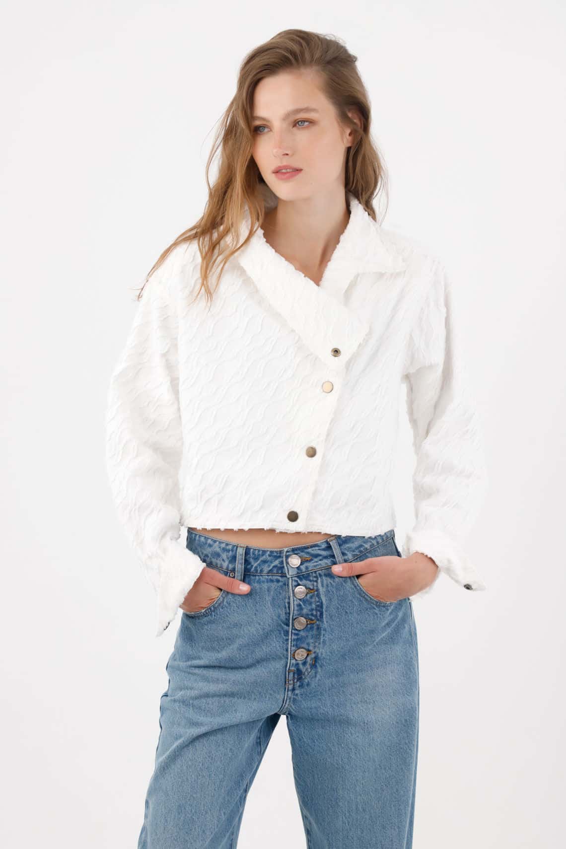 Chaqueta con textura en relieve en algodón blanco para mujer