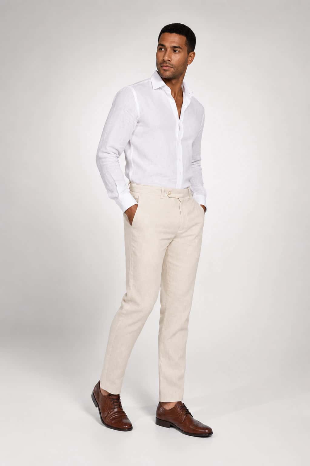 Pantalón Slim Fit Lino Bolivia Arena Rayas