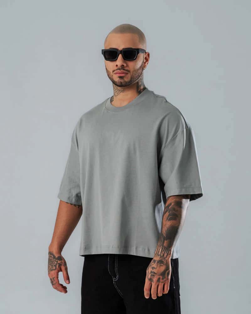 Camiseta Boxy Fit Básica Gris Claro - miniatura 1