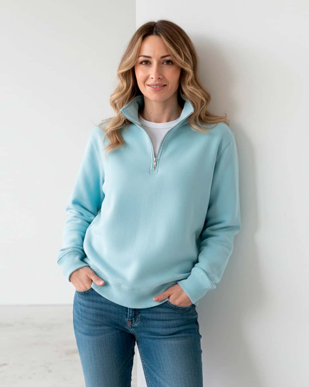Buzo Cuello alto Mujer Azul Celeste