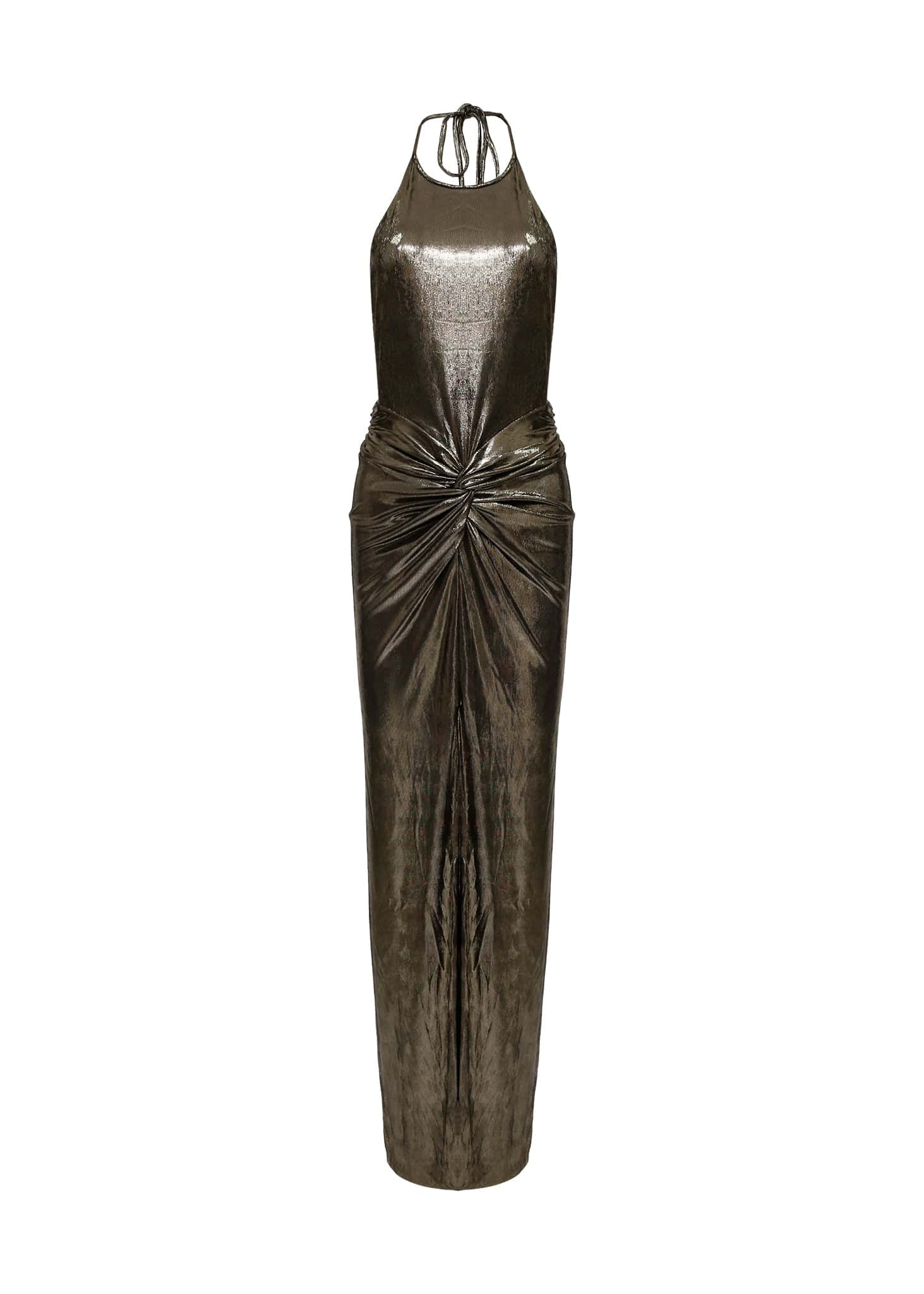 Vestido Efecto Líquido y Cuello Halter