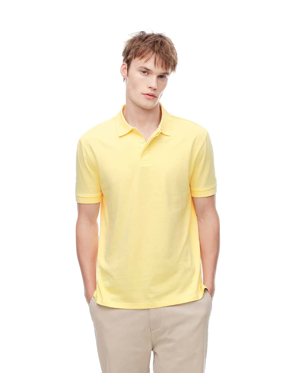 Polo slim algodón amarilla hombre
