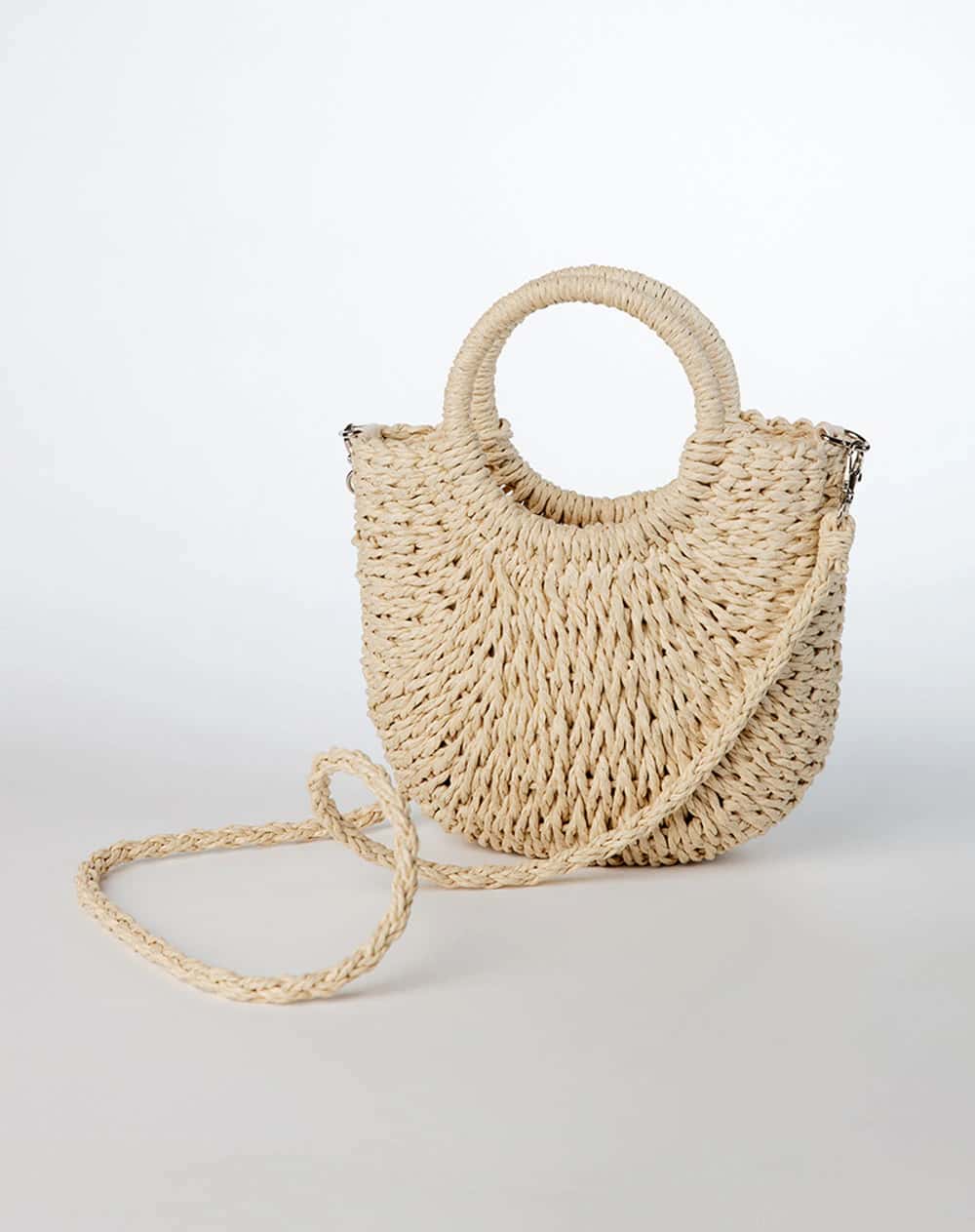 Bolso tipo cesta tejido beige mujer