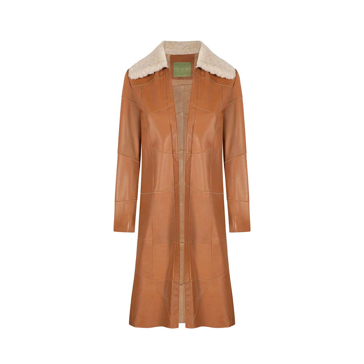 CRISTINA SHEEPSKIN COLLAR PATCHWORK KIMONO