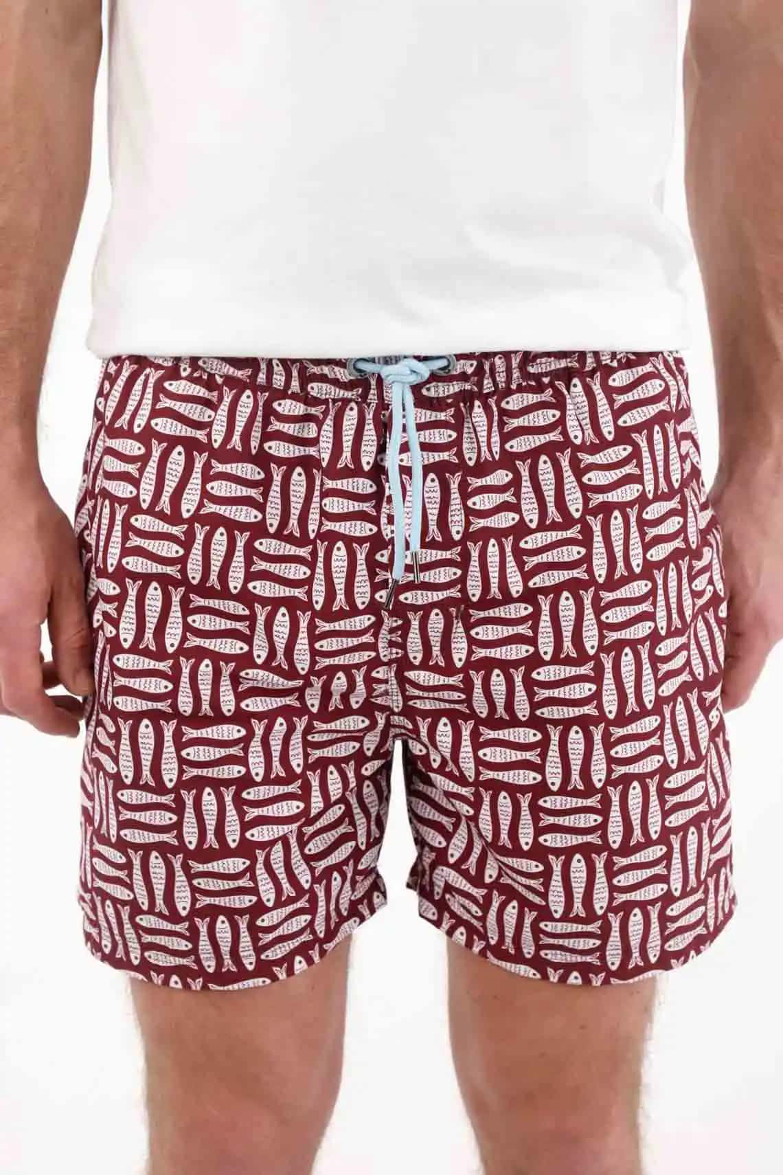 Pantaloneta de baño estampado de peces para hombre