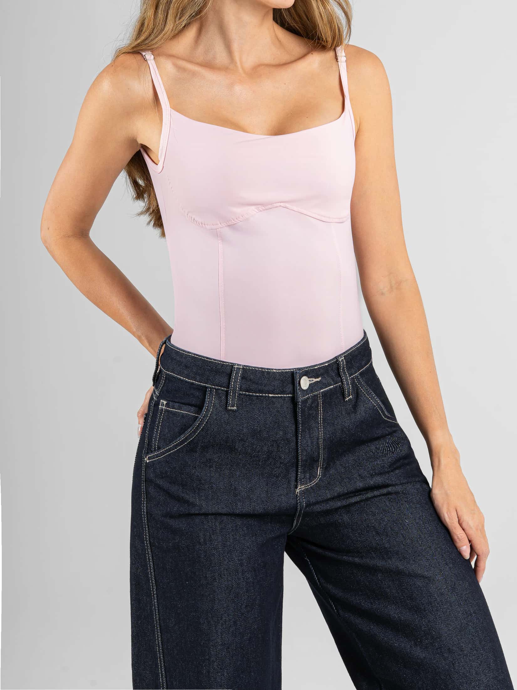Ref: 0610712 Body stretch,doble tela, escote y cortes delanteros, tono rosa - miniatura 3