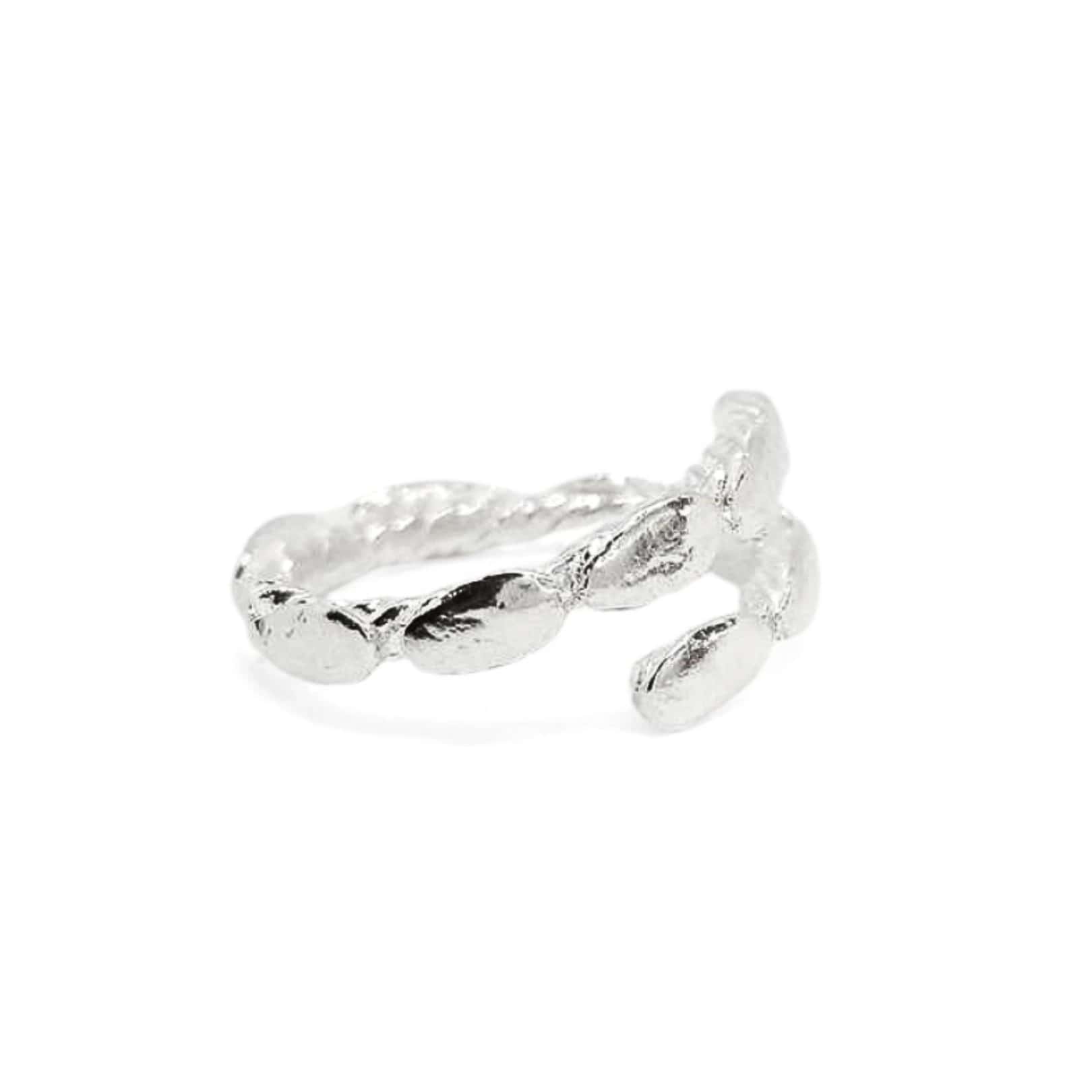 Anillo adaptable pétalos mini  en plata brillante