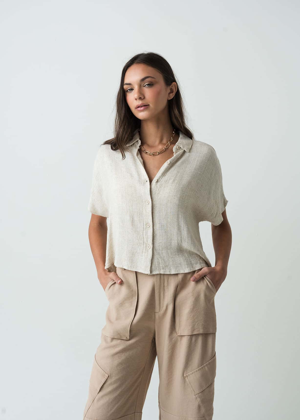 Camisa manga corta tipo lino