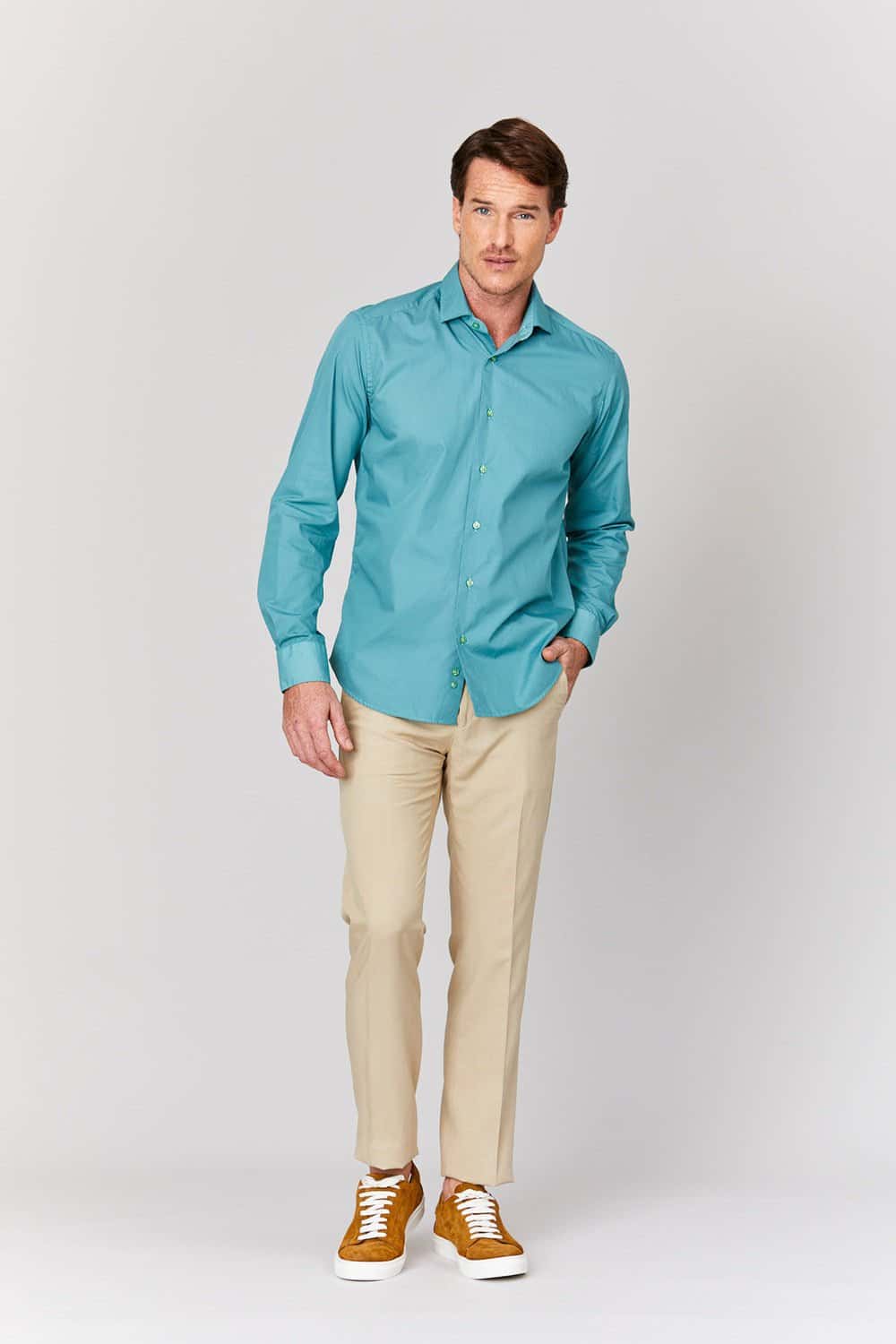 Men's basic green cotton muslin shirt