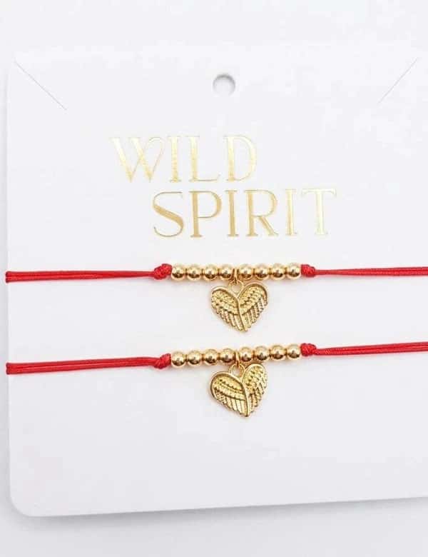 Duo Pulseras Corazon Alas rojo