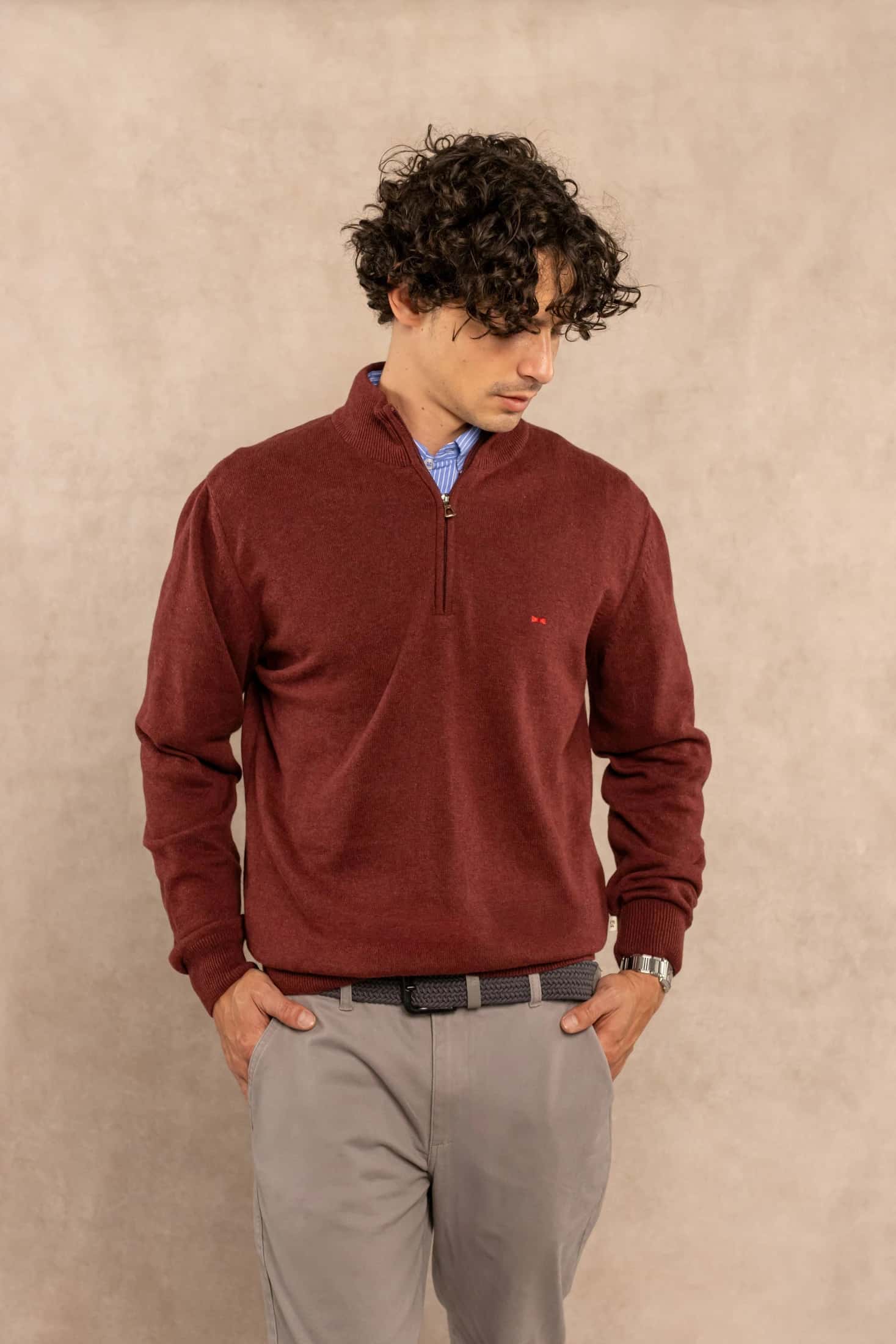 Halfzip Algodon Peinado Antiarrugas Vintage Wine