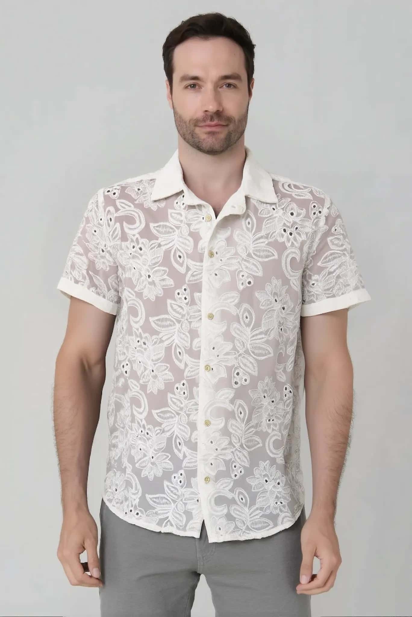Camisa bordada manga corta para hombre Jon Sonen 027225045