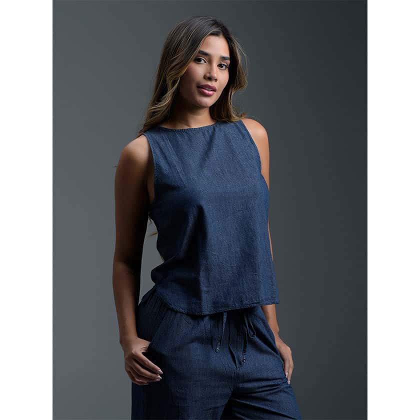 Blusa Azul Manga Sisa Mujer