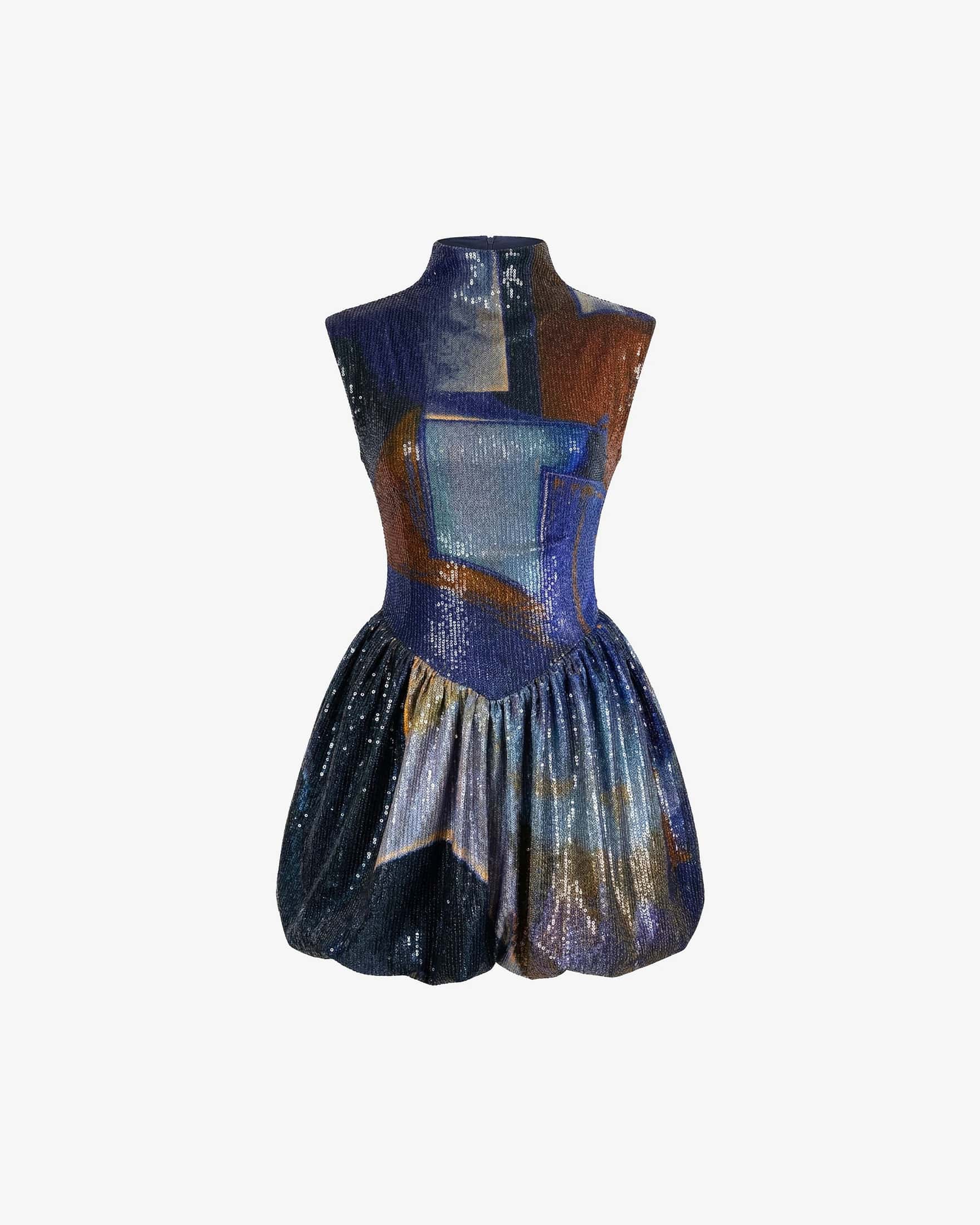 Sequin Bubble Mini Dress - Diving