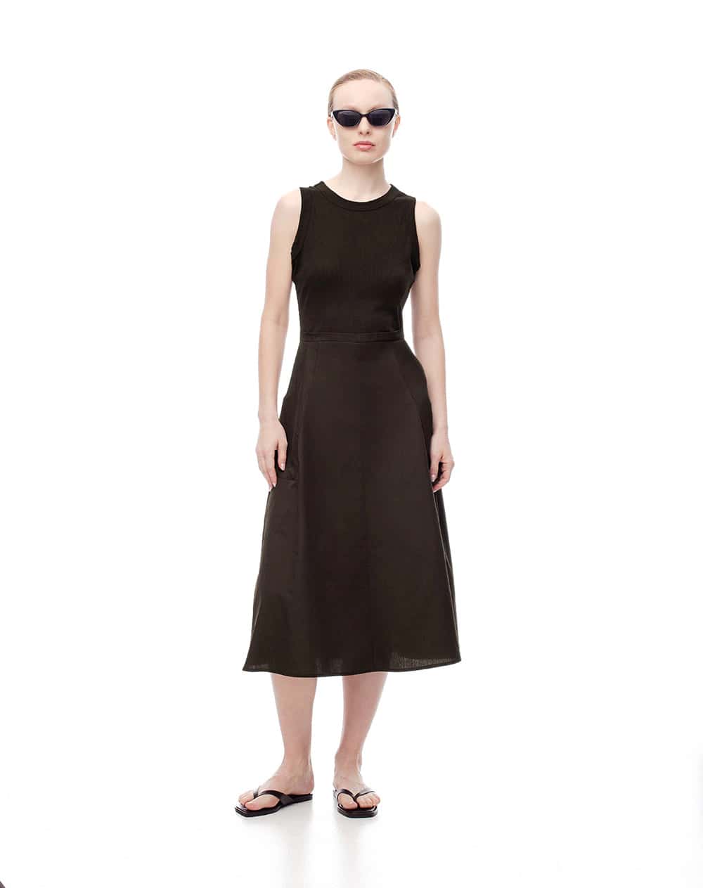 Vestido midi falda en A chocolate mujer