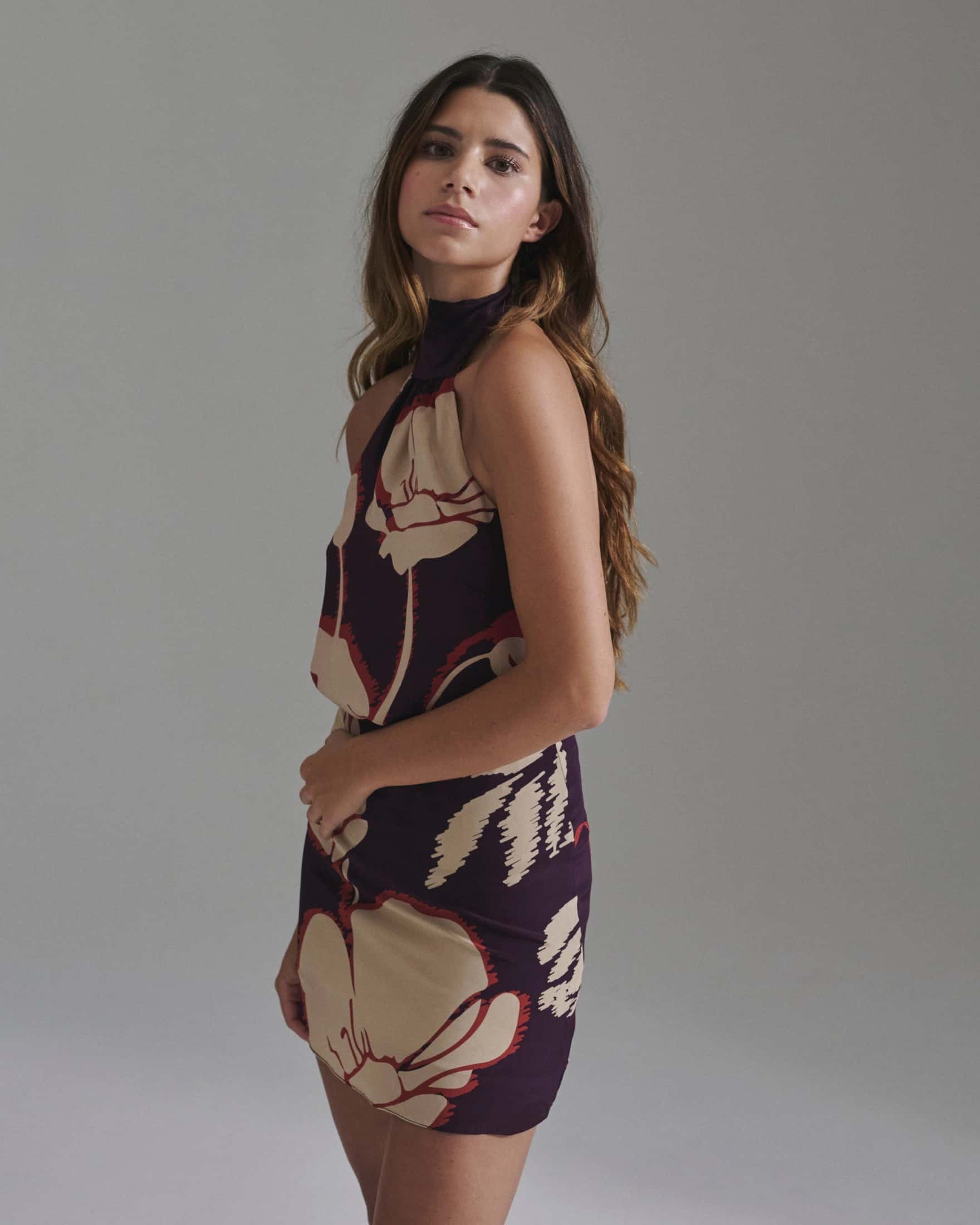 Carmelita Crepe Chine Mini Skirt / Purple Gladiolos