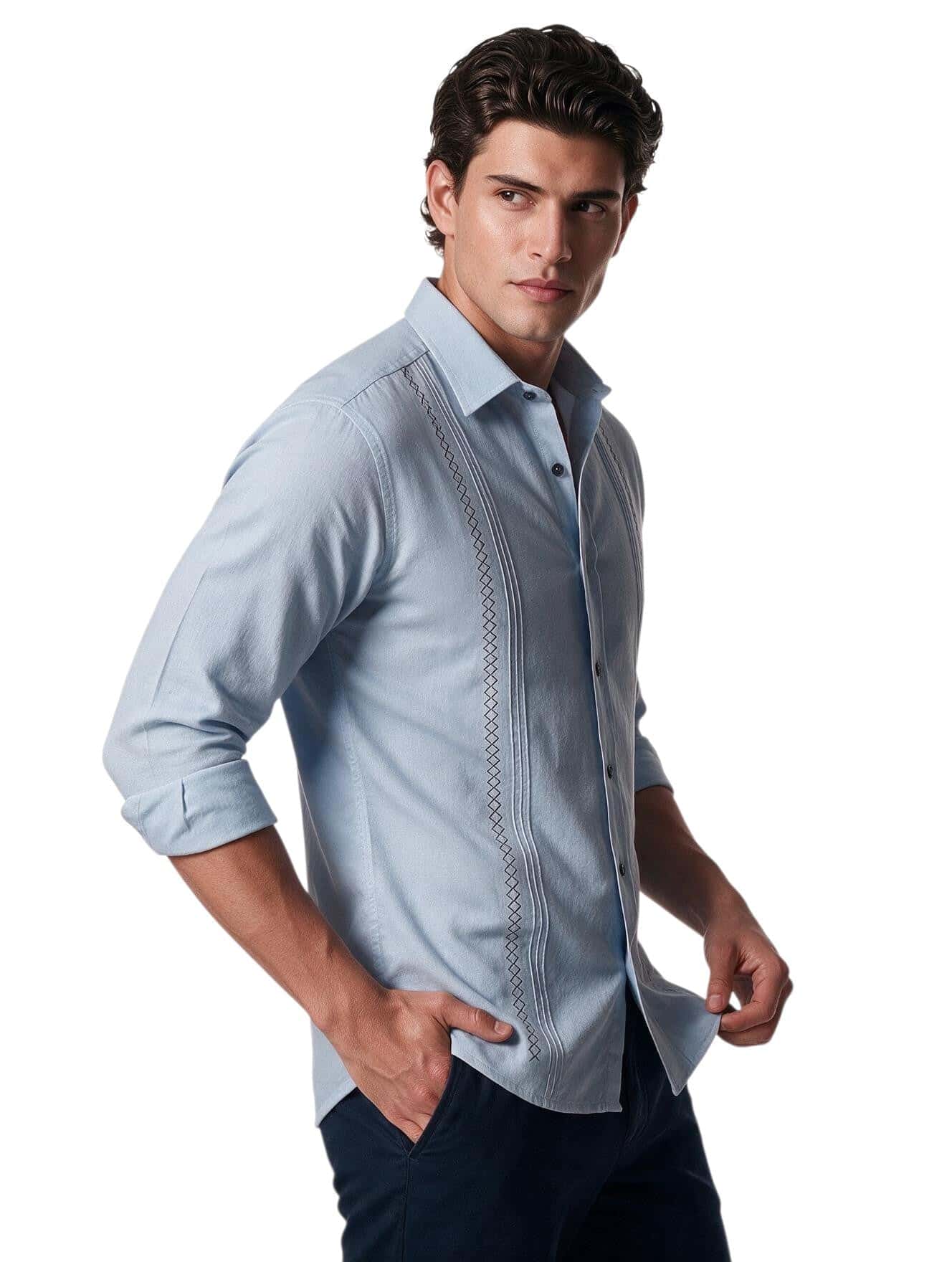Guayabera azul manga larga con bordado - miniatura 6