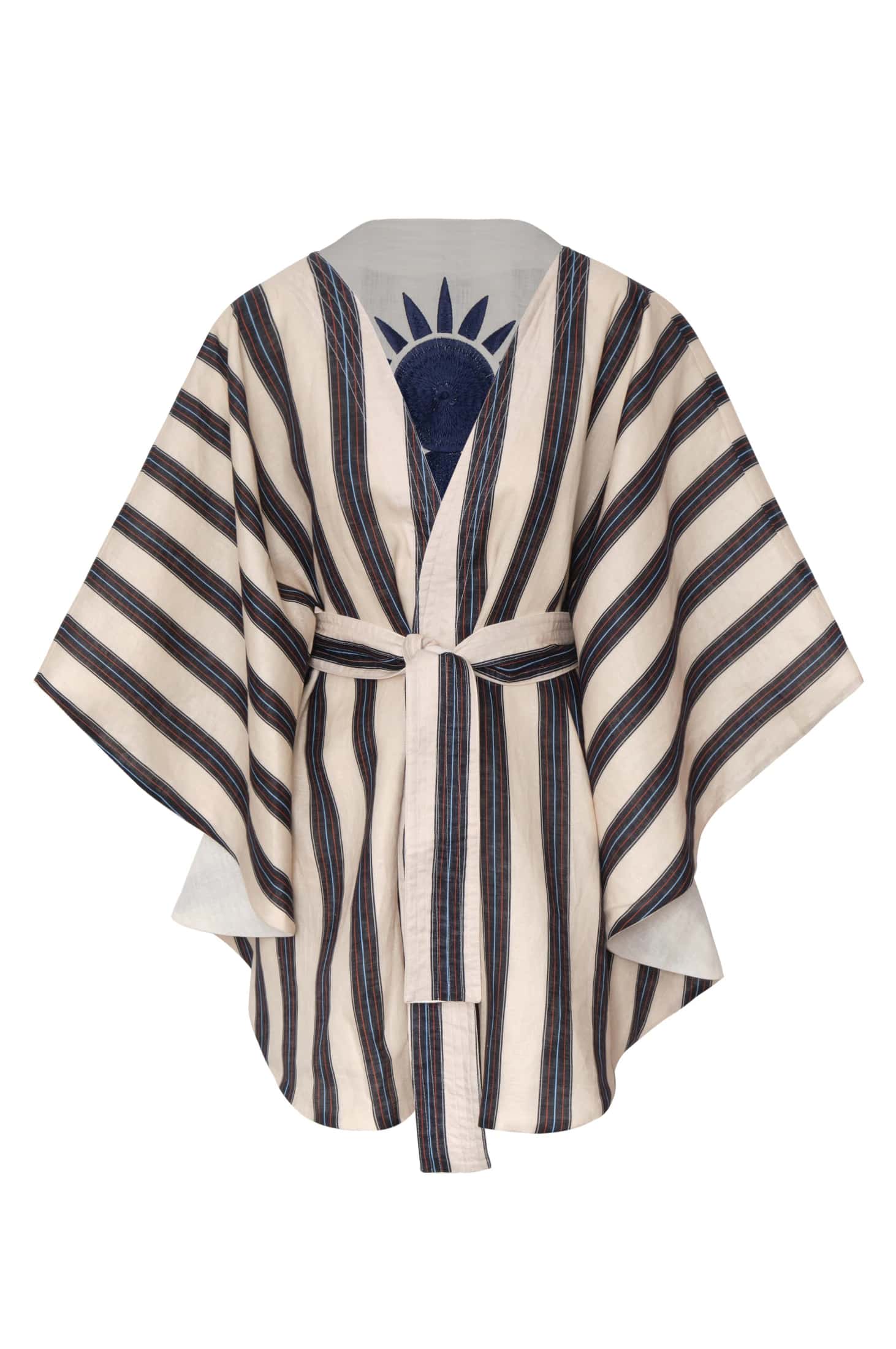 Cavalo Embroidered Linen Poncho / Ivory and Navy