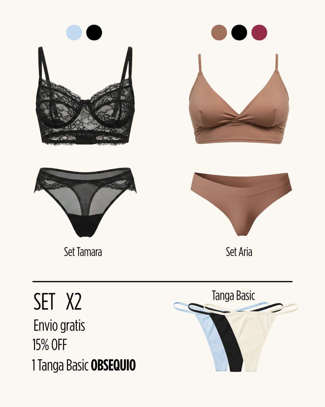 Combo Set x2 + Tanga basic obsequio + Envio gratis