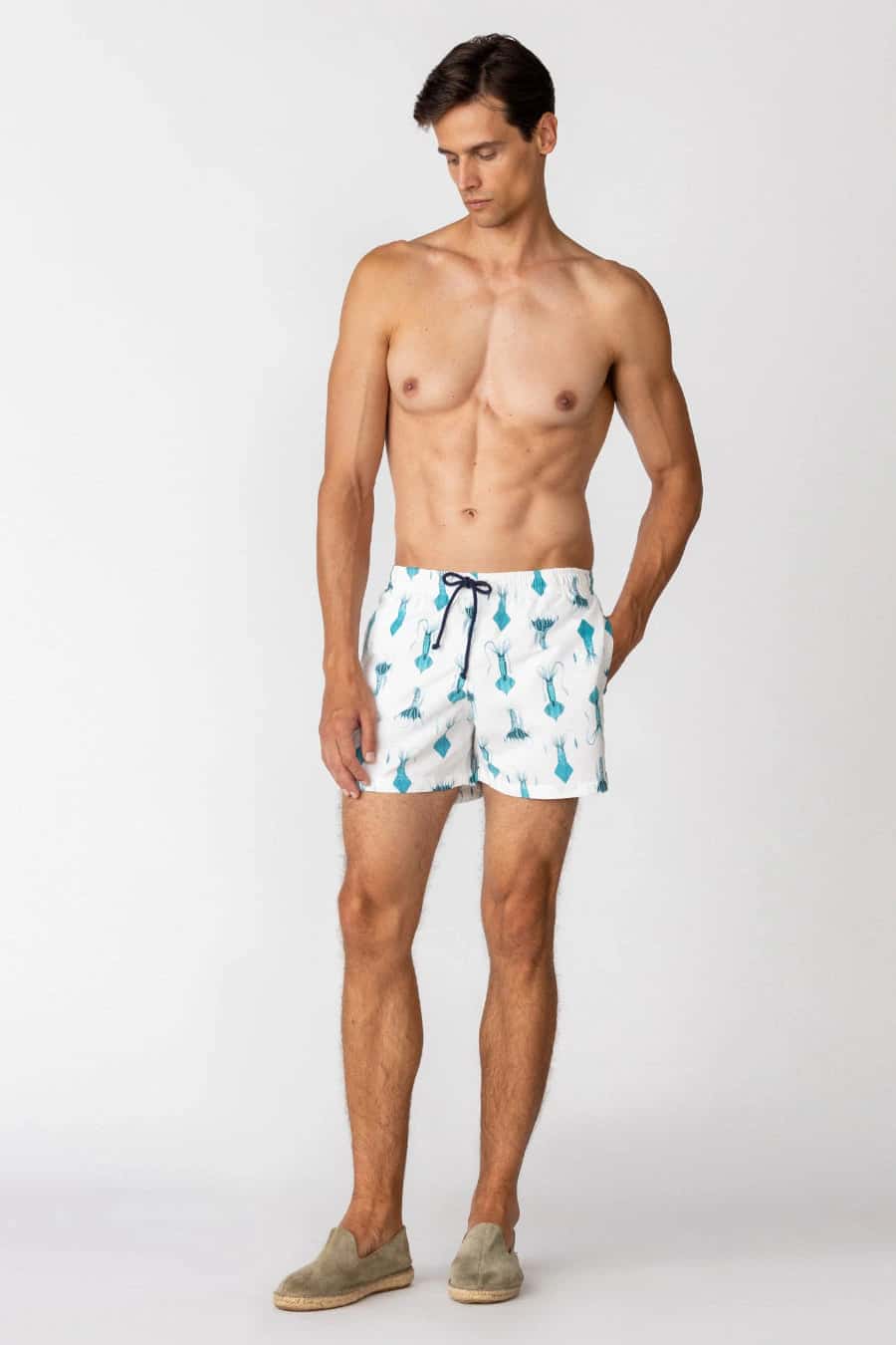 Men's swim trunk white egret