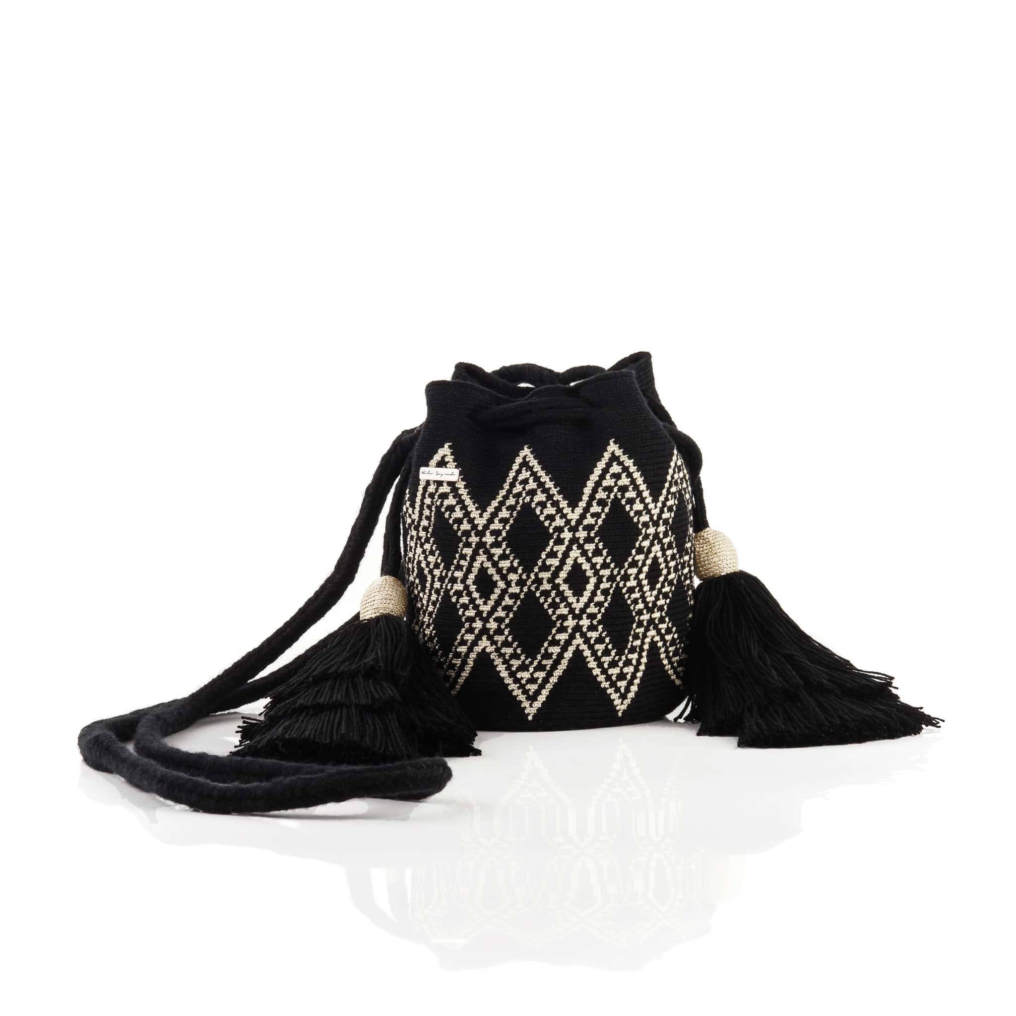 Mini Bolso Wayuu Negro/Beige Brillante