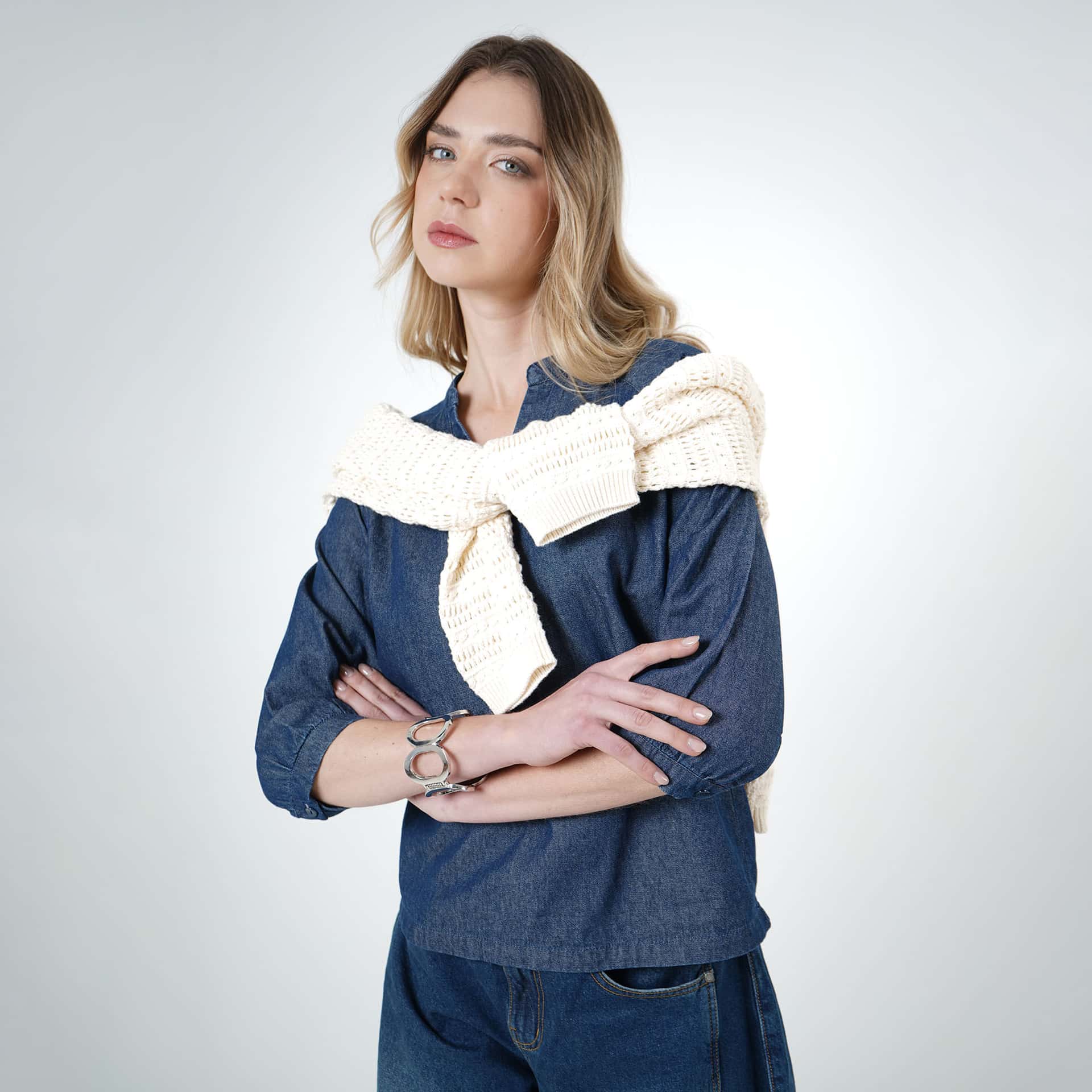 Blusa Cuello En V Manga 3/Cuartos