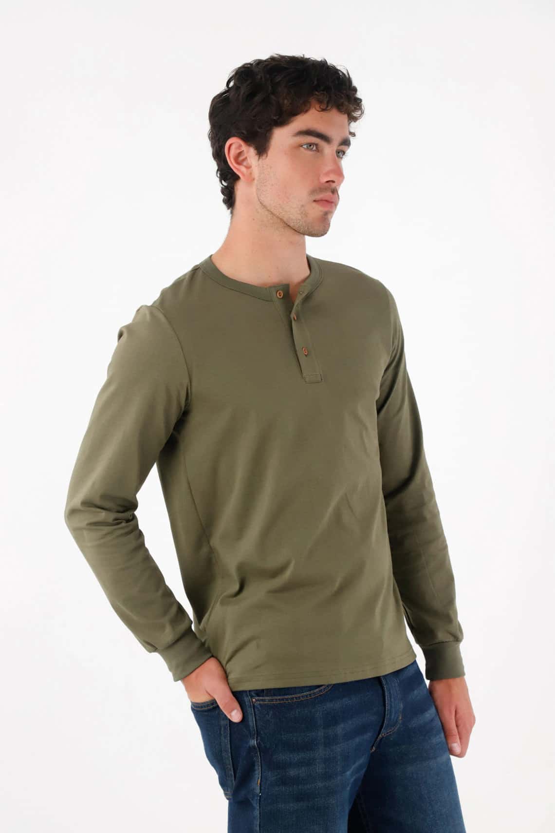 Camiseta de manga larga verde para hombre